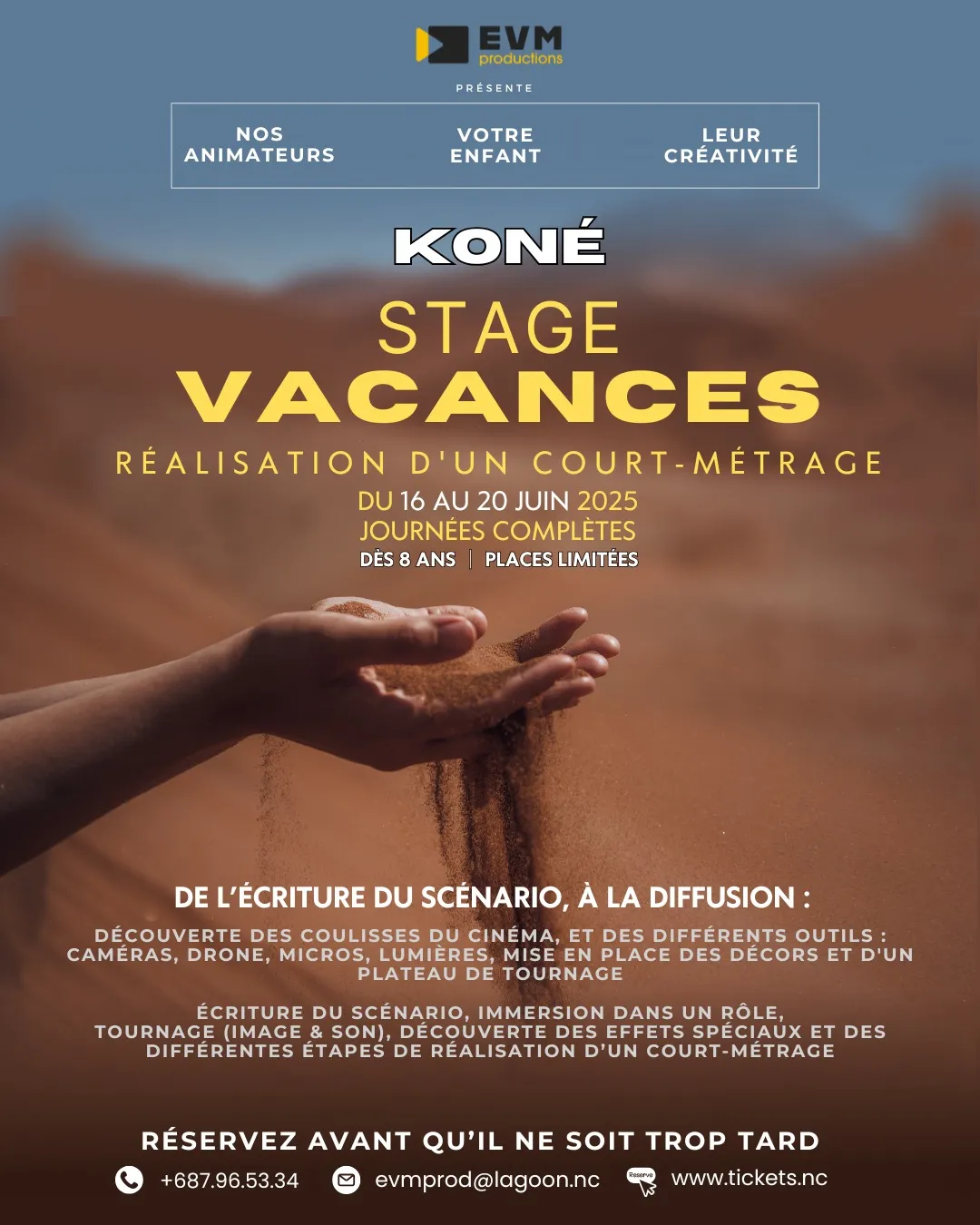 Affiche d’un stage vacances : réalisation d’un court-métrage à Koné, dès 8 ans